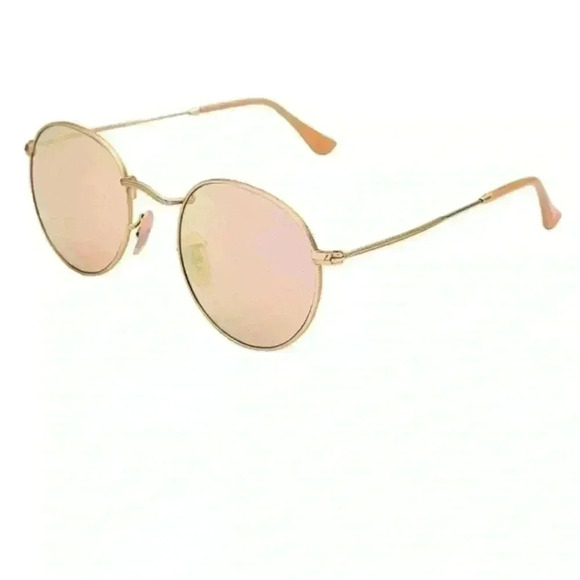 Rose Pink Round Lens Gold Frame Sunglasses with microfiber cleaning pouch - Picture 3 of 12